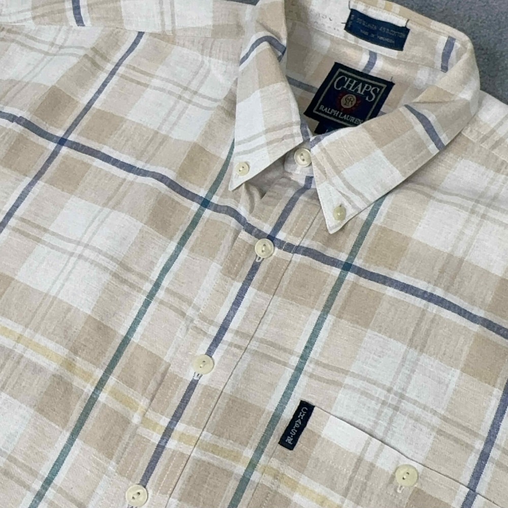 VTG‎ 90s Chaps Ralph Lauren Mens Size L Striped Linen Blend Button Down Shirt